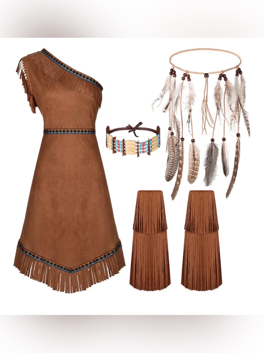 4 Pcs Native American Costume Set for Women Maiden Princess Costume Size Large